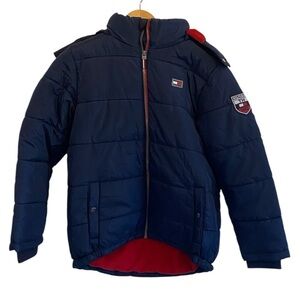 Tommy Hilfiger Kids Boys Blue Red Puffer Jacket with Hood